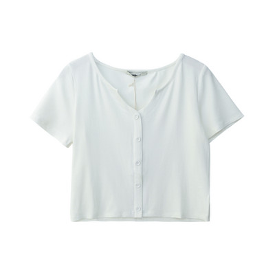 Ležerna ženska kratka majica s gumbima u bijeloj, crnoj i plavoj boji