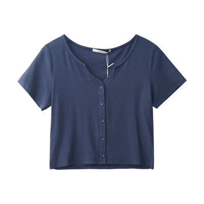 Ležerna ženska kratka majica s gumbima u bijeloj, crnoj i plavoj boji