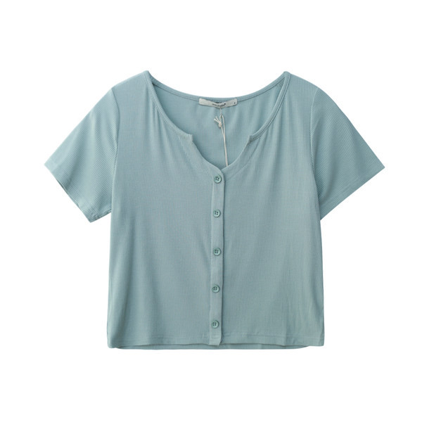 Ležerna ženska kratka majica s gumbima u bijeloj, crnoj i plavoj boji