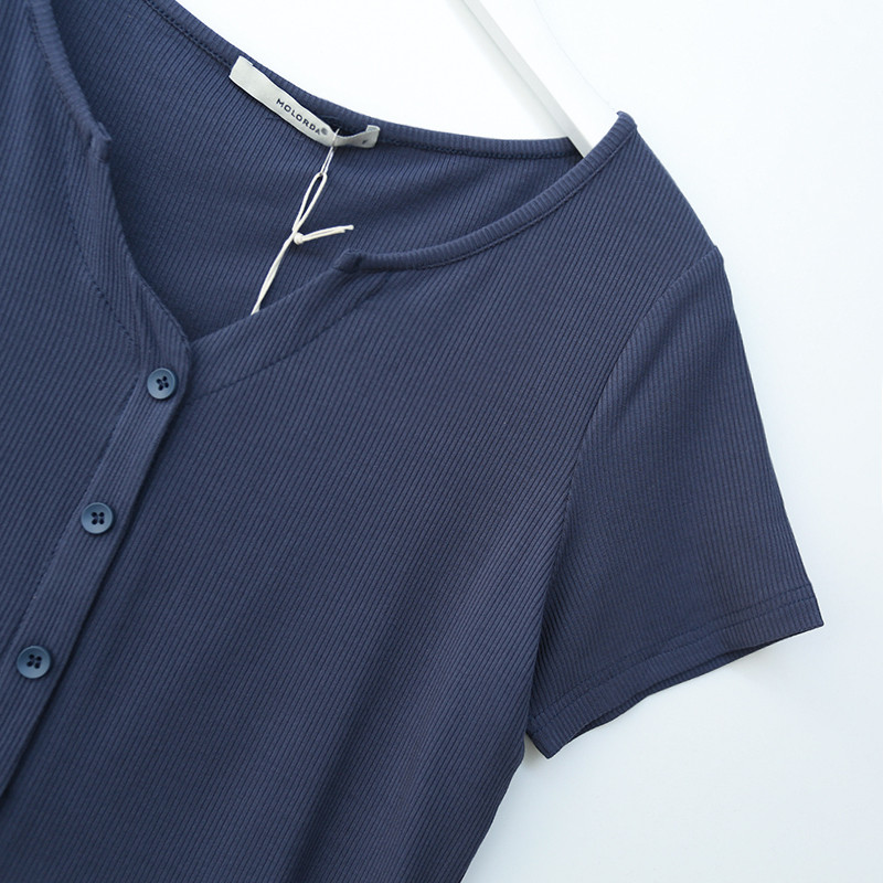 Ležerna ženska kratka majica s gumbima u bijeloj, crnoj i plavoj boji