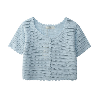 Γυναικείο μπλουζάκι με κοντά μανίκια από πλέξιμο με κουμπιά