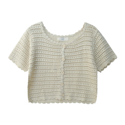 Γυναικείο μπλουζάκι με κοντά μανίκια από πλέξιμο με κουμπιά