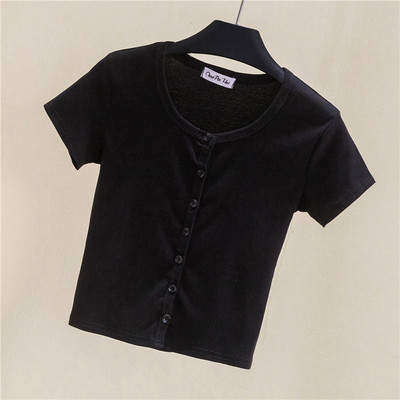 Κοντή σλιμ μπλούζα με κουμπιά