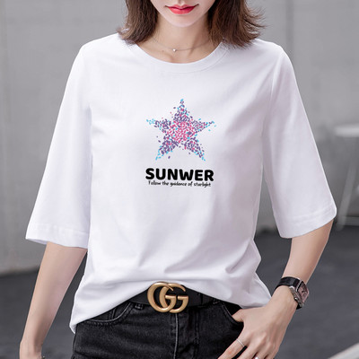 Ženska moderna majica s aplikacijom i okruglim izrezom