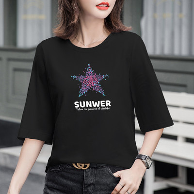 Ženska moderna majica s aplikacijom i okruglim izrezom