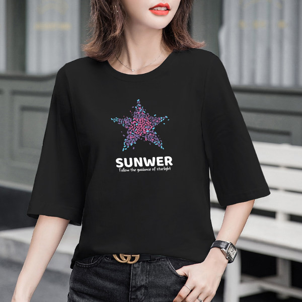 Ženska moderna majica s aplikacijom i okruglim izrezom