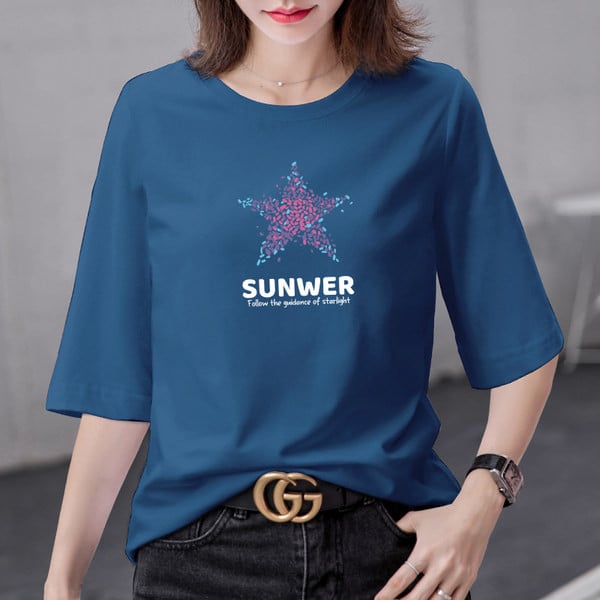 Ženska moderna majica s aplikacijom i okruglim izrezom