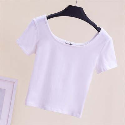 Κοντή σλιμ μπλούζα με κουμπιά και κοντά μανίκια