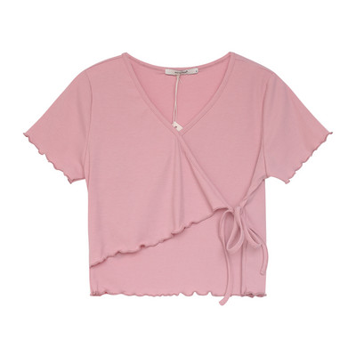 Γυναικείο κοντομάνικο μπλουζάκι με συμμετρικούς δεσμούς και  ντεκολτέ
