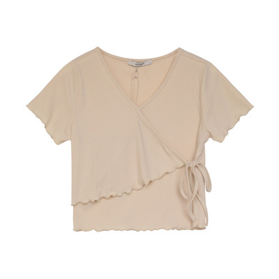 Γυναικείο κοντομάνικο μπλουζάκι με συμμετρικούς δεσμούς και  ντεκολτέ