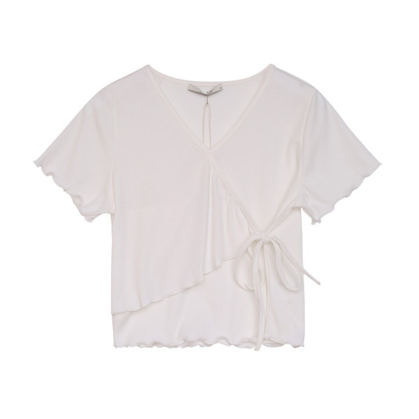 Γυναικείο κοντομάνικο μπλουζάκι με συμμετρικούς δεσμούς και  ντεκολτέ