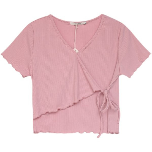 Γυναικείο κοντομάνικο μπλουζάκι με συμμετρικούς δεσμούς και  ντεκολτέ