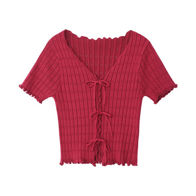 Γυναικείο μπλουζάκι με κορδόνια - κοντό μοντέλο