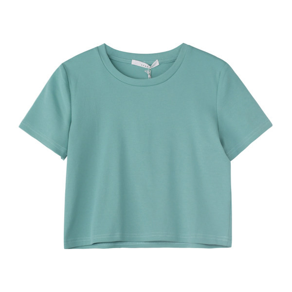 Απλό γυναικείο μπλουζάκι με κοντά μανίκια και οβάλ λαιμόκοψη - κοντό μοντέλο