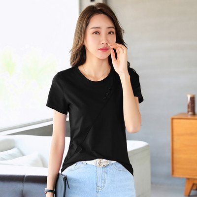 Γυναικείο μονόχρωμο μπλουζάκι με κουμπιά και κοντά μανίκια