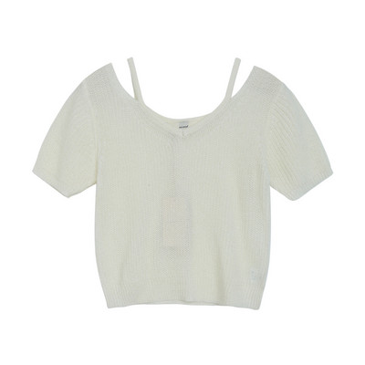 Γυναικεία μπλούζα πλεκτό με κοντά μανίκια και λαιμόκοψη