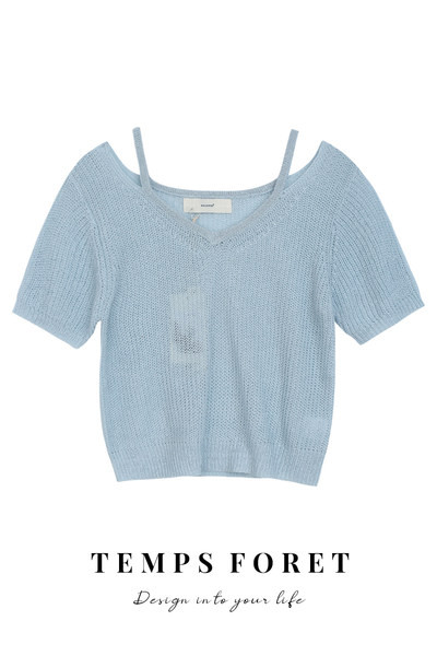 Γυναικεία μπλούζα πλεκτό με κοντά μανίκια και λαιμόκοψη