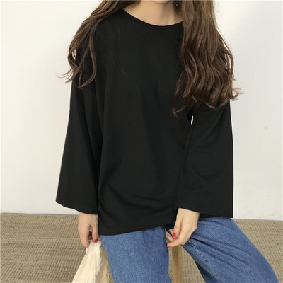 Μονόχρωμη μπλούζα με μακρύ μανίκι φαρδιά μοντέλο