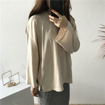 Μονόχρωμη μπλούζα με μακρύ μανίκι φαρδιά μοντέλο