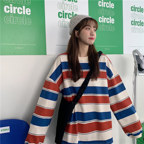 Ženska prugasta bluza - široki model dugih rukava