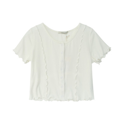 Νέο μοντέλο γυναικείο μπλουζάκι με κουμπιά και βολάν - κοντό μοντέλο