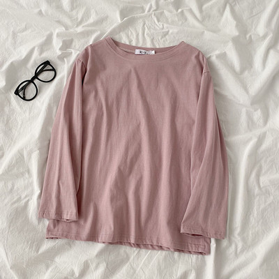 Γυναικεία μπλούζα μονόχρωμη με στρογγυλή λαιμόκοψη και μακριά μανίκια