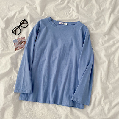 Γυναικεία μπλούζα μονόχρωμη με στρογγυλή λαιμόκοψη και μακριά μανίκια