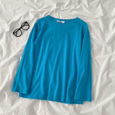 Γυναικεία μπλούζα μονόχρωμη με στρογγυλή λαιμόκοψη και μακριά μανίκια