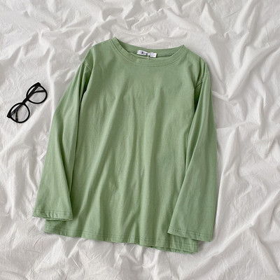 Γυναικεία μπλούζα μονόχρωμη με στρογγυλή λαιμόκοψη και μακριά μανίκια