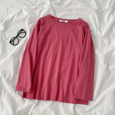 Γυναικεία μπλούζα μονόχρωμη με στρογγυλή λαιμόκοψη και μακριά μανίκια