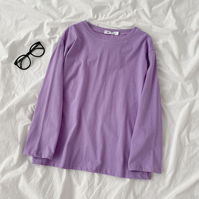 Γυναικεία μπλούζα μονόχρωμη με στρογγυλή λαιμόκοψη και μακριά μανίκια