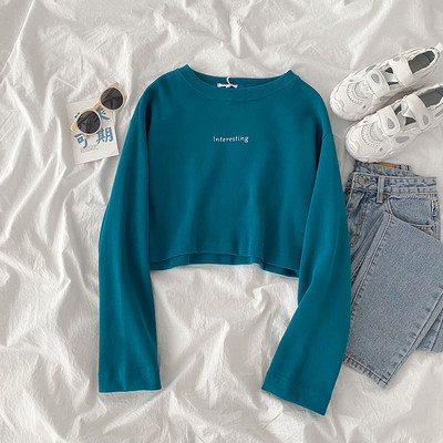 Γυναικεία μπλούζα με στρογγυλή λαιμόκοψη και μακριά μανίκια