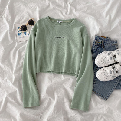 Γυναικεία μπλούζα με στρογγυλή λαιμόκοψη και μακριά μανίκια