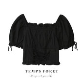 Νέο μοντέλο κοντό, γυναικεία μπλοθζάκι με κορδόνια και ογκώδη μανίκια