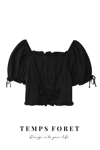 Νέο μοντέλο κοντό, γυναικεία μπλοθζάκι  με κορδόνια και ογκώδη μανίκια