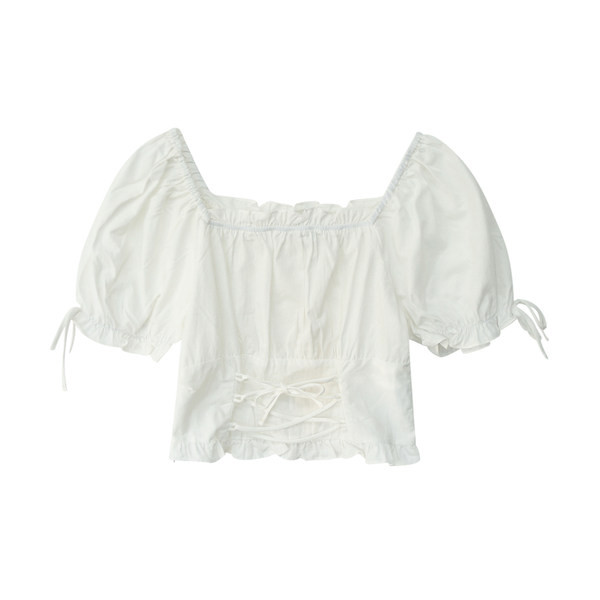 Νέο μοντέλο κοντό, γυναικεία μπλοθζάκι  με κορδόνια και ογκώδη μανίκια