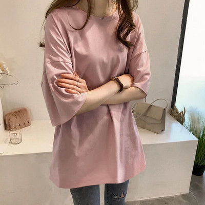 Γυναικείο μονόχρωμο μπλουζάκι - φαρδιά μοντέλο