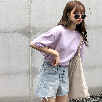 Γυναικείο μονόχρωμο μπλουζάκι - φαρδιά μοντέλο