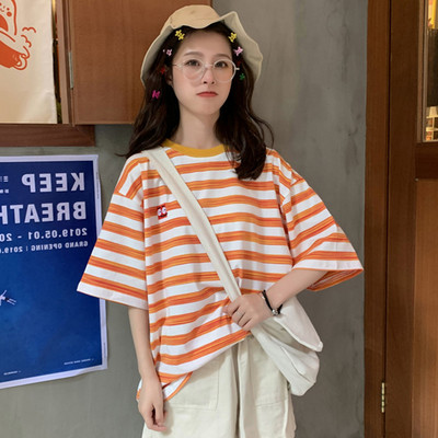 Ριγέ γυναικείο μπλουζάκι με κέντημα