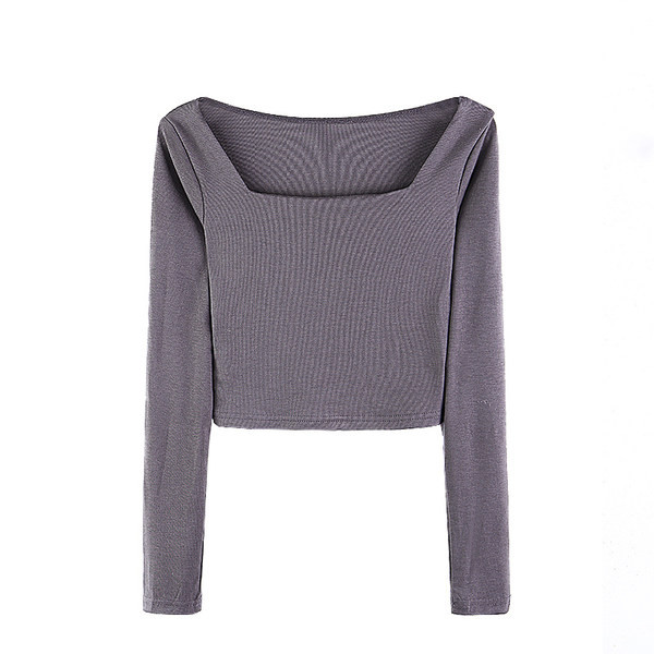 Casual μπλούζα με τετράγωνο ντεκολτέ και μακριά μανίκια