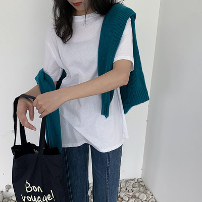 Χαλαρή βαμβακερή μπλούζα με 3/4 μανίκια απλό μοντέλο