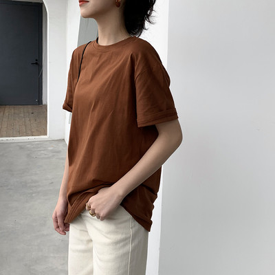 Χαλαρή βαμβακερή μπλούζα με 3/4 μανίκια απλό μοντέλο