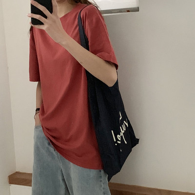 Χαλαρή βαμβακερή μπλούζα με 3/4 μανίκια απλό μοντέλο