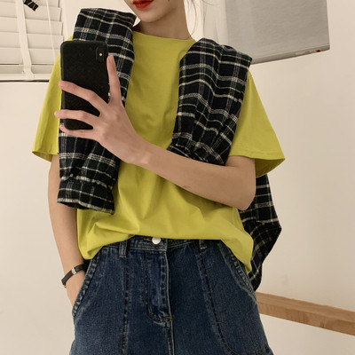 Χαλαρή βαμβακερή μπλούζα με 3/4 μανίκια απλό μοντέλο