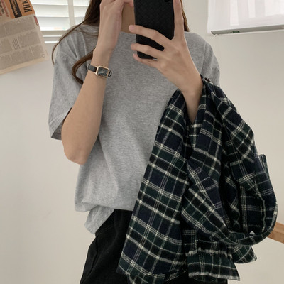 Χαλαρή βαμβακερή μπλούζα με 3/4 μανίκια απλό μοντέλο