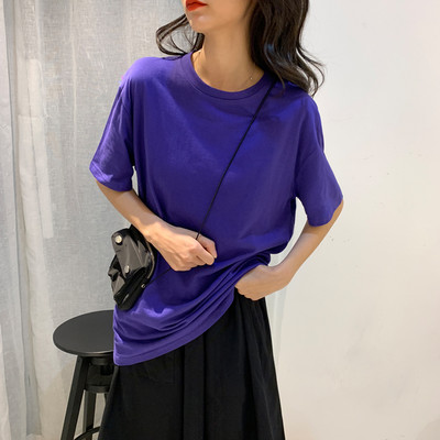 Χαλαρή βαμβακερή μπλούζα με 3/4 μανίκια απλό μοντέλο