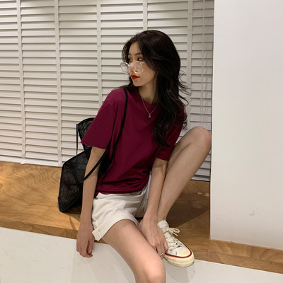 Χαλαρή βαμβακερή μπλούζα με 3/4 μανίκια απλό μοντέλο