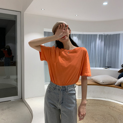 Χαλαρή βαμβακερή μπλούζα με 3/4 μανίκια απλό μοντέλο