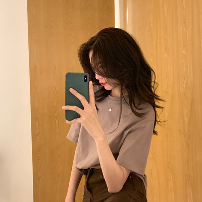 Χαλαρή βαμβακερή μπλούζα με 3/4 μανίκια απλό μοντέλο