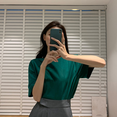 Χαλαρή βαμβακερή μπλούζα με 3/4 μανίκια απλό μοντέλο